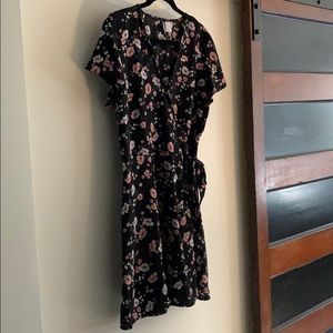 DIVIDED wrap dress; black with pink floral size 12